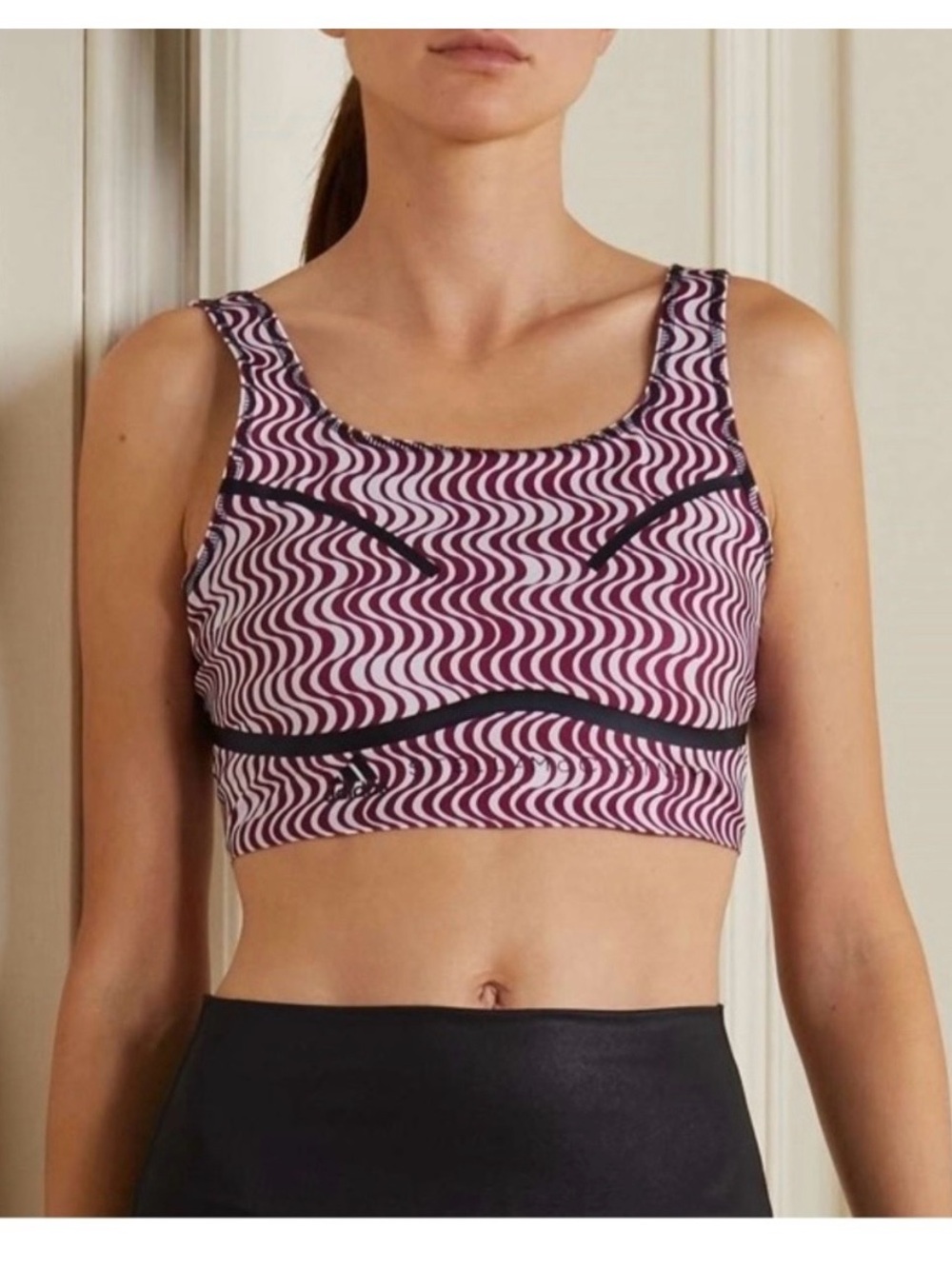 Adidas by Stella McCartney Maroon & White Wave-Print Sports Bra